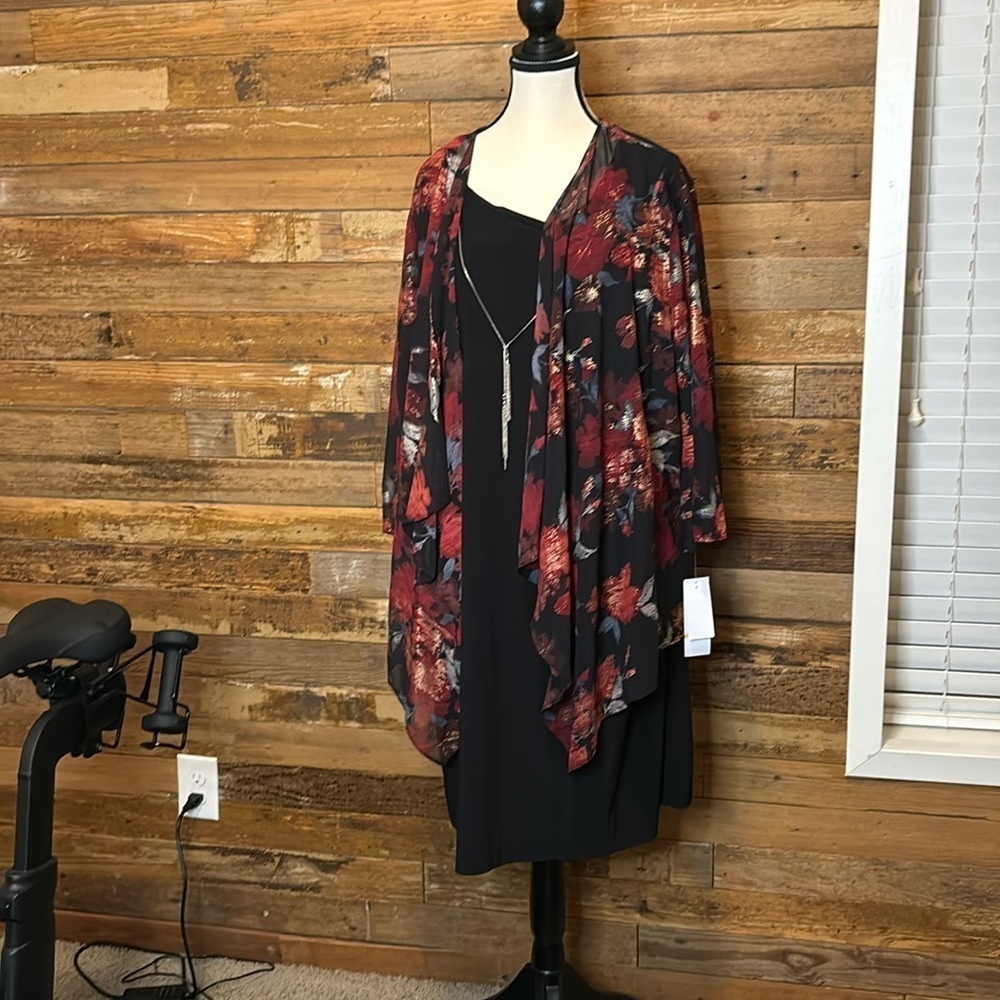 NEW WITH TAGS.  Layered dress with attached sheer cover, detachable necklace